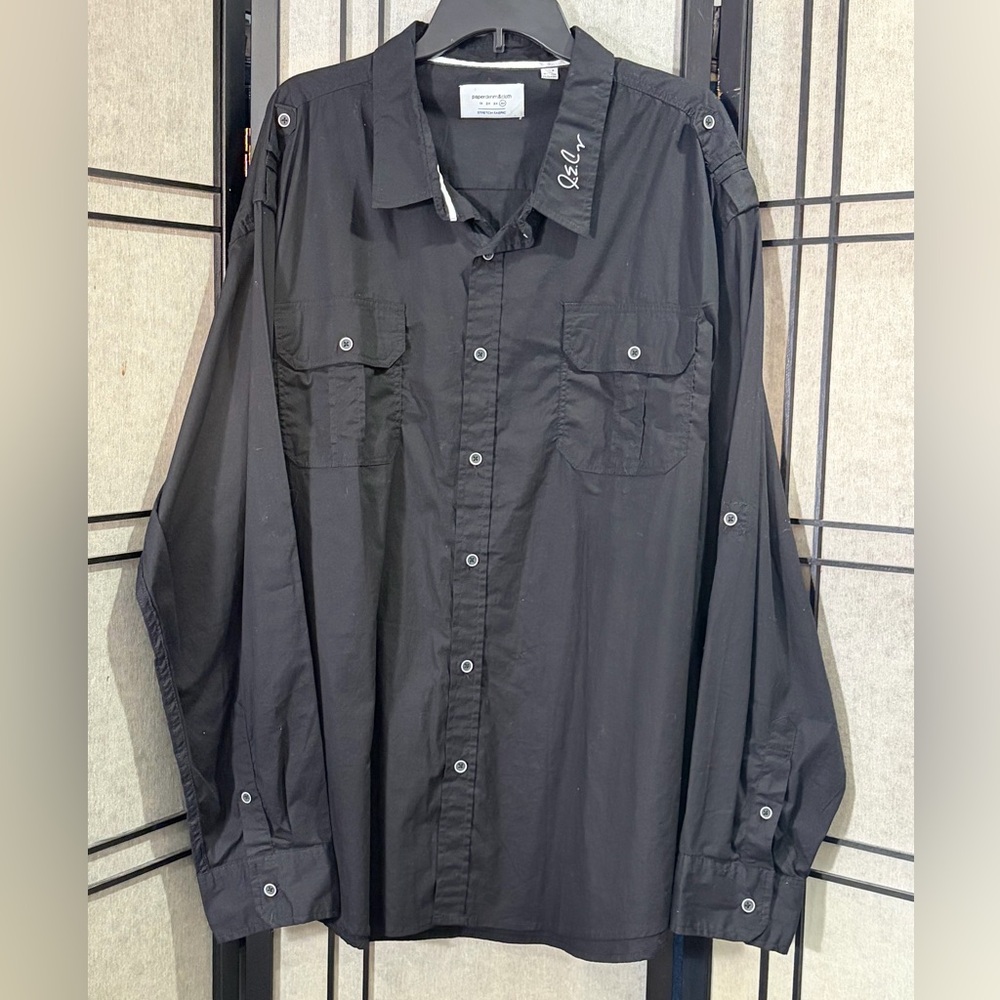 Paper Denim & Cloth Men’s Sz 4 X Black Long Sleeve Shirt Stretch Schwartz Alles
